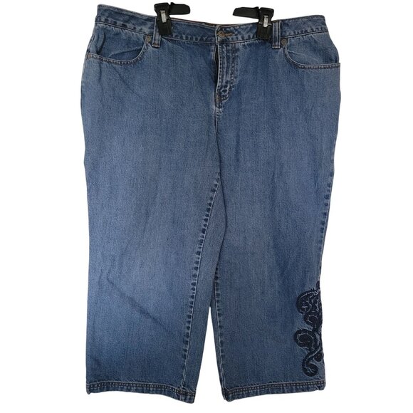 Tommy Hilfiger Womens Embroidered Blue Denim Jeans‎ Size 16 Relaxed Fit - Picture 1 of 7
